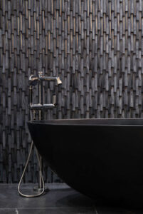 Sarah Z Designs - Bal Harbour Palace Project, black bamboo motif bathroom wall design